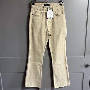 NWT Desigual Women Flare Cropped Ankle Jeans Khaki Beige 36 (US 2) Clean Girl